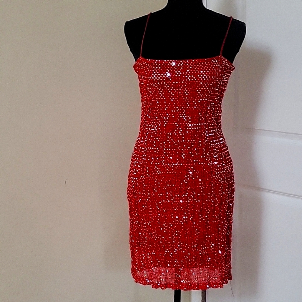 EUC Red and Silver Sparkling Sequin Dress